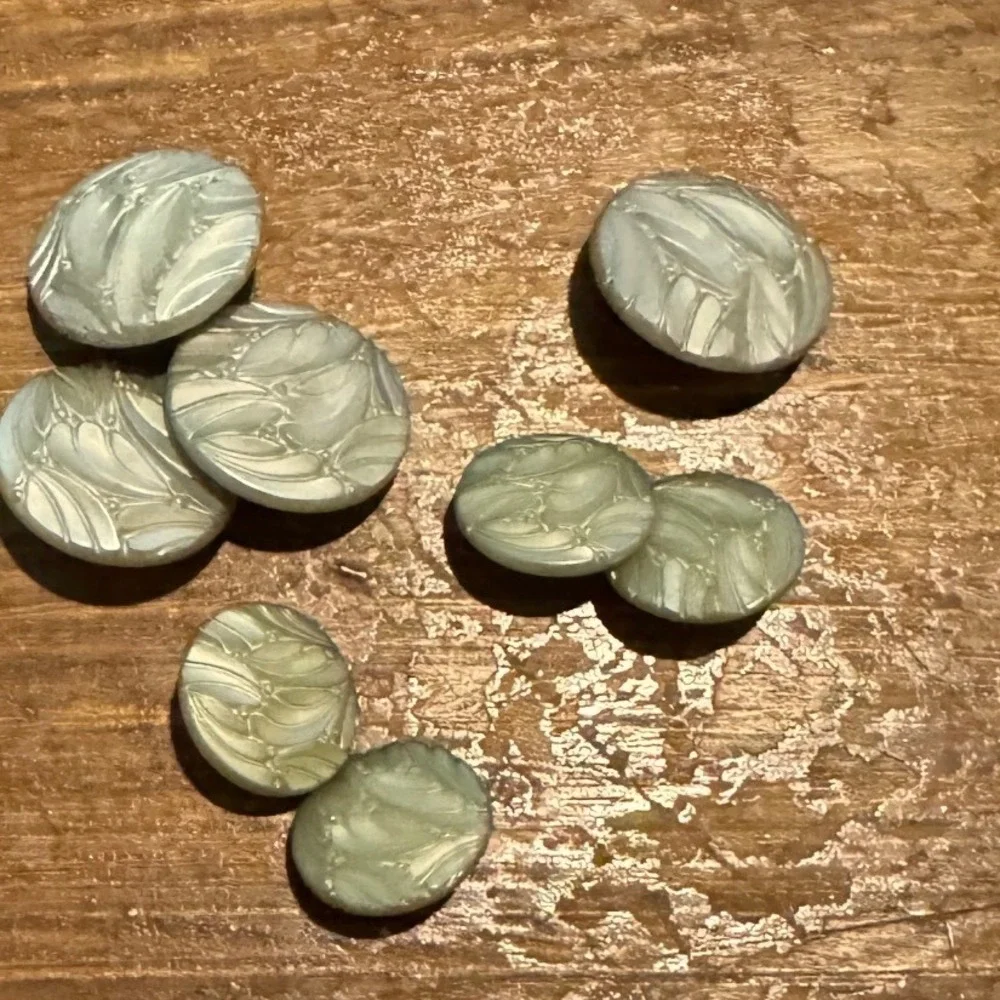 8 Vintage Iridescent Sage Green Art Nouveau Floral Leaf Shank Buttons Set